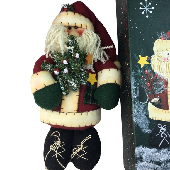 Vintage Christmas Santa Plush Weighted 11 in u Hand Painted Collectible Gift Box - Picture 1 of 7